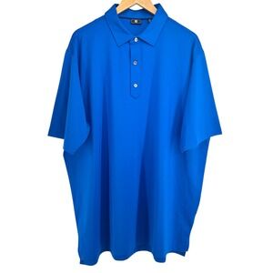 FJ FootJoy Mens Performance Golf Polo Shirt Blue 3 Button Stretch XXL Big Tall